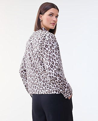 Petite Animal Print Ruffle Shirt