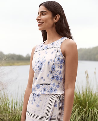 Petite Floral Cropped Halter Shell