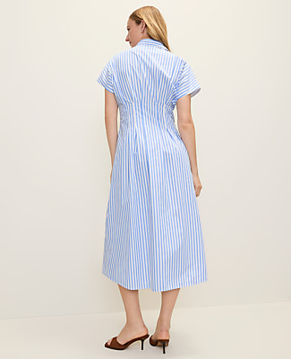 Weekend Striped Pleated Midi Shirtdress