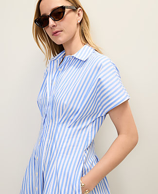 Weekend Striped Pleated Midi Shirtdress