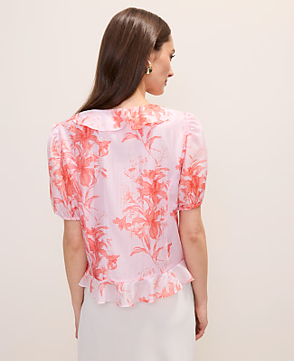 Floral Ruffle Trim Blouse