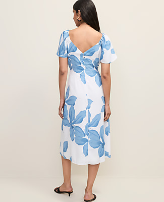 Floral Shirred Flare Midi Dress