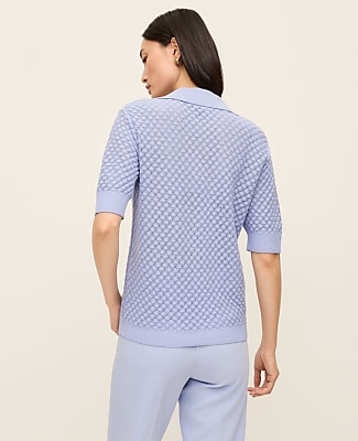 Petite Pointelle Polo Sweater