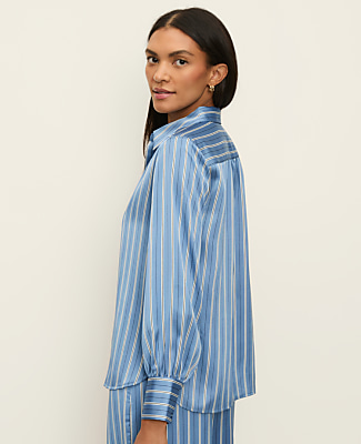 Petite Striped Satin Collared Shirt