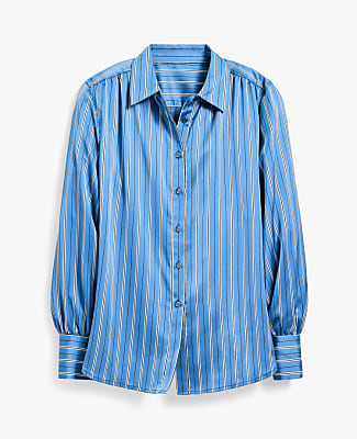 Petite Striped Satin Collared Shirt
