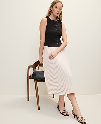 Pleated Crew Neck Midi Dress