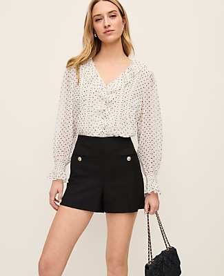 Polka Dot Ruffle Trim Blouse
