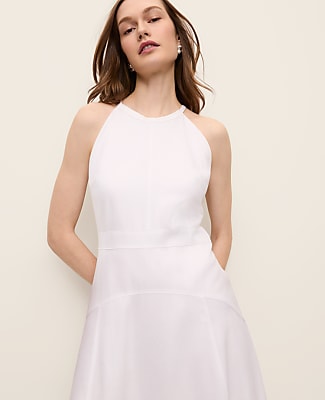 Petite Halter Flare Midi Dress in Linen Blend