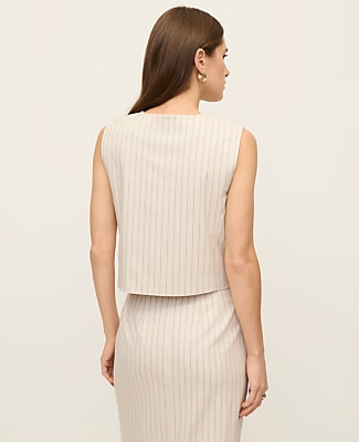 The Petite Crop Crew Neck Vest in Pinstripe