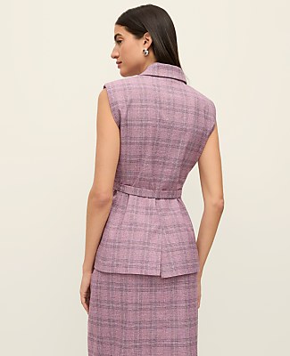 Petite Plaid Belted Vest