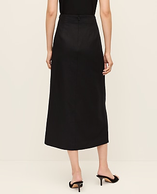 Petite Lace Trim Linen Blend Midi Skirt