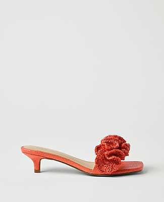 Gathered Straw Kitten Heel Sandal