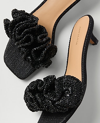 Gathered Straw Kitten Heel Sandal