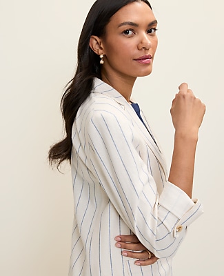 Petite Weekend Striped Blazer in Linen Blend