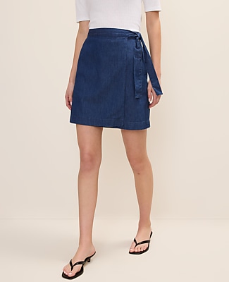 Petite Weekend Tie Waist Denim Skirt