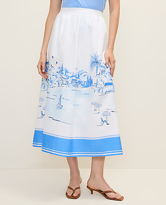 Petite Weekend Printed Full Midi Skirt