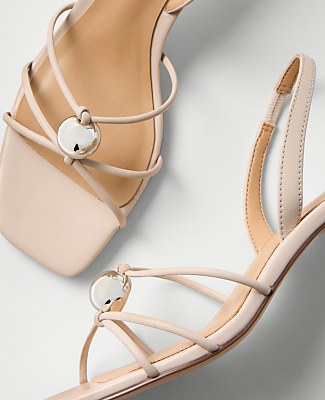 Leather Embellished Kitten Heel Sandal - Pearl Shadow