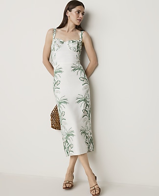 Palm Print Tank in Linen Blend
