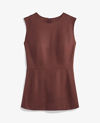 The Petite Long Crew Neck Top in Linen Blend