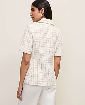 The Petite Short Sleeve Cutaway Jacket in Metallic Tweed