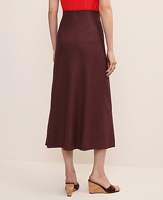 Linen Blend Bias Midi Slip Skirt