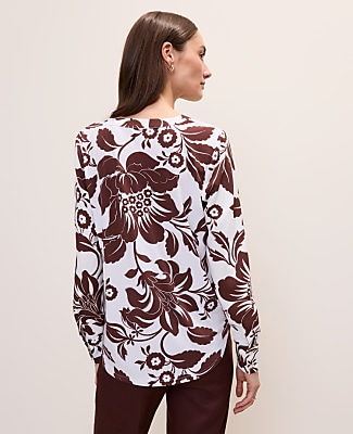 Petite Floral Mixed Media Pleat Front Top