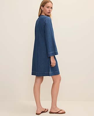 Petite Weekend Split Collar Denim Shift Dress