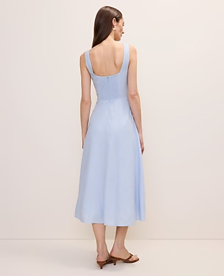 Petite Flare Midi Dress in Linen Blend
