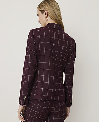 The Petite Notched Single Button Blazer in Windowpane