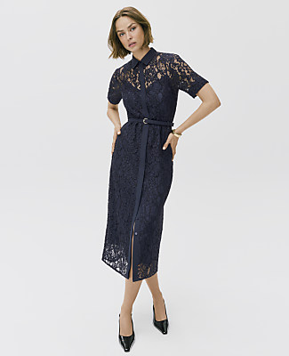 Belted Lace Midi Shirtdress