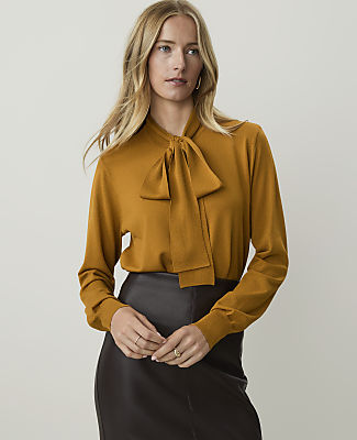 Ann Taylor Bow Neck Cardigan In Alleppey Gold