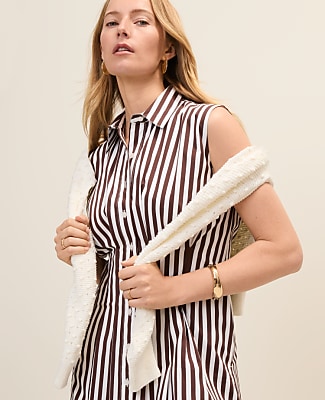 Weekend Striped Pleated Midi Shirtdress