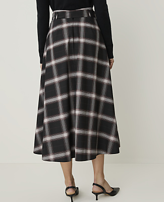 Petite Plaid Belted Full Midi Skirt