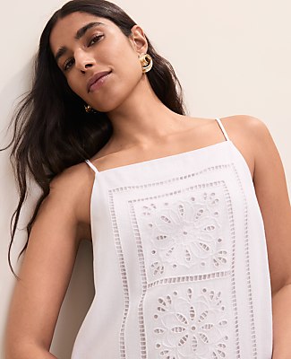 Embroidered Shift Dress in Linen Blend