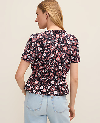 Weekend Floral Gathered Peplum Top