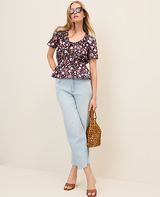 Weekend Floral Gathered Peplum Top