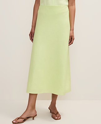 Bias Midi Slip Skirt in Linen Blend