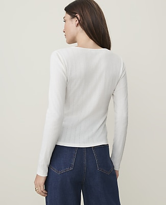 Petite Weekend Pointelle Henley Top