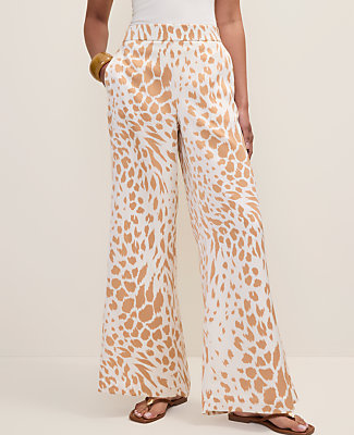 Petite Easy Wide-Leg Pant in Animal Print Satin