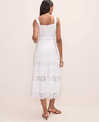 Petite Tiered Midi Dress in Linen Blend