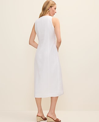 Petite Button Midi Dress in Linen Blend