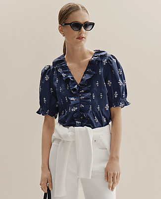 Weekend Geo Ruffle Trim Blouse
