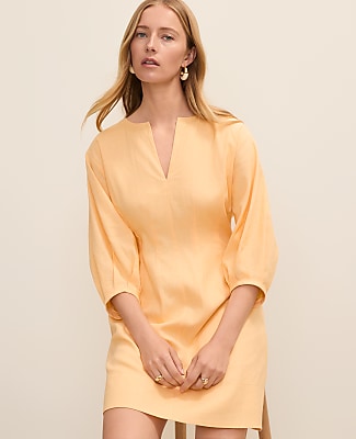 Petite Pintucked Mini Dress in Linen Blend