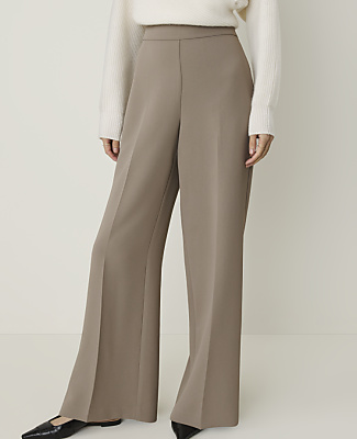 The Side Zip Wide-Leg Pant in Textured Crepe