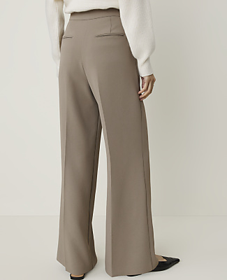 Ann Taylor The Petite Side Zip Wide-Leg Pant Textured Crepe Pebble Path Women's