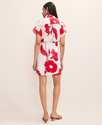Petite Floral Collared Shift Dress in Linen Blend