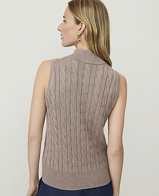 Cable Mock Neck Shell - Soft Mink Melange