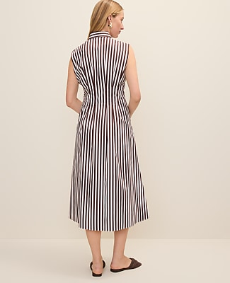 Petite Weekend Striped Pleated Midi Shirtdress