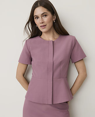 Ann Taylor The Crew Neck Peplum Top In Stormy Mauve