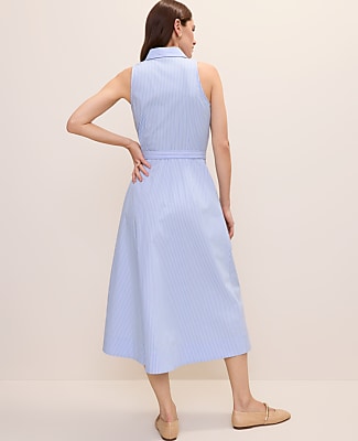 Petite Striped Collared Halter Midi Dress